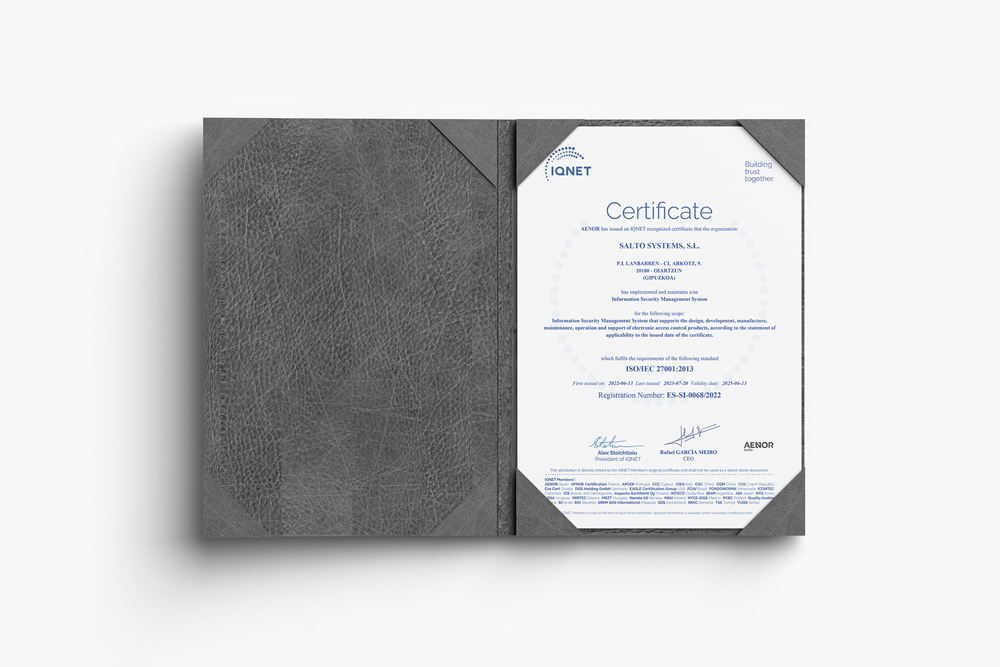 SALTO Systems wurde erneut nach ISO 27001 zertifiziert.