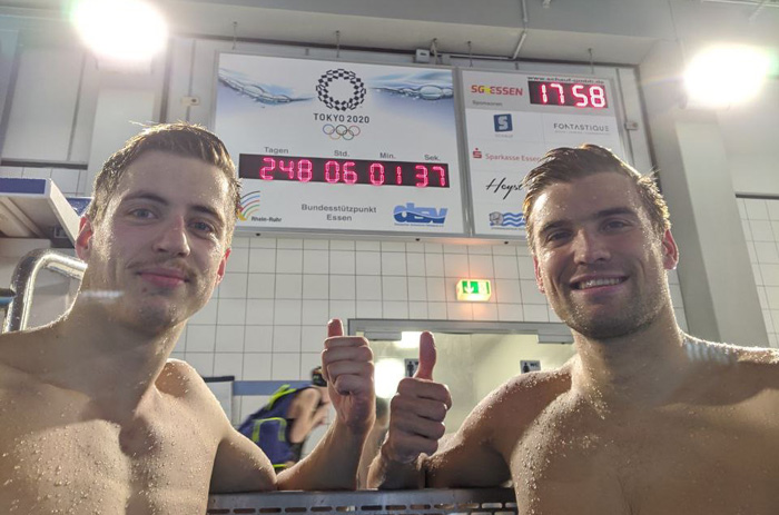 Damian Wierling und Marius Kusch, beide von SG Essen und im Olympiakader für die Spiele in Tokio 2020, präsentieren den Olympia-Countdown.