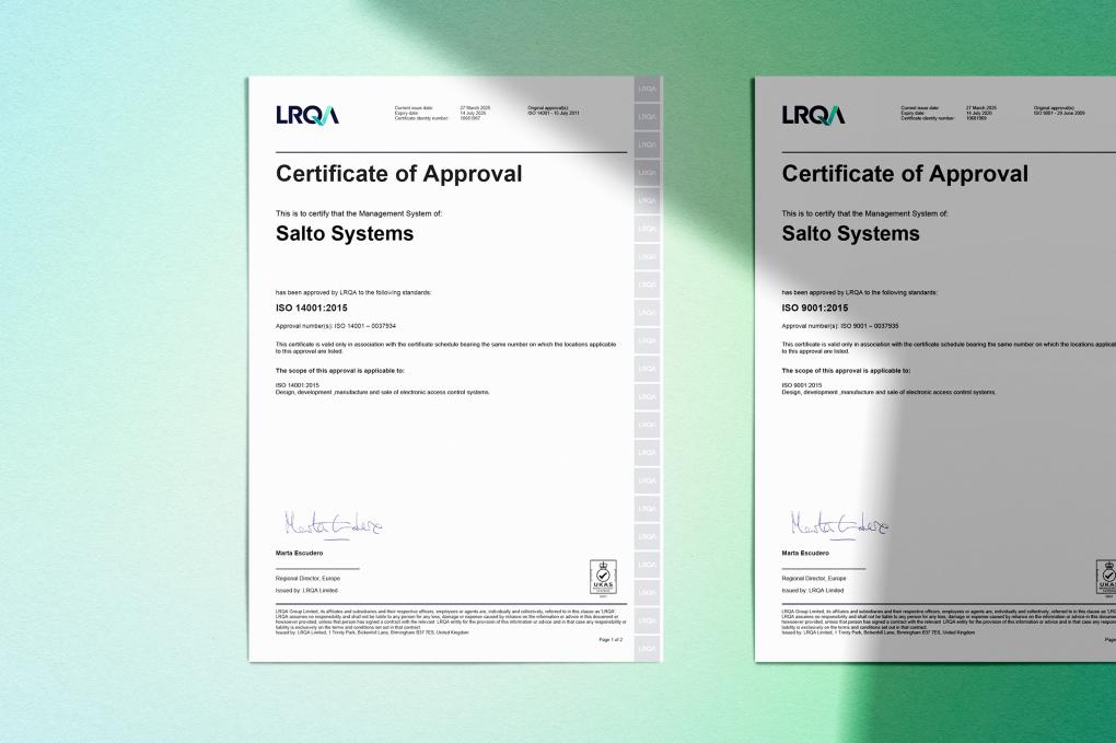 Salto erhält ISO 9001 und ISO 14001