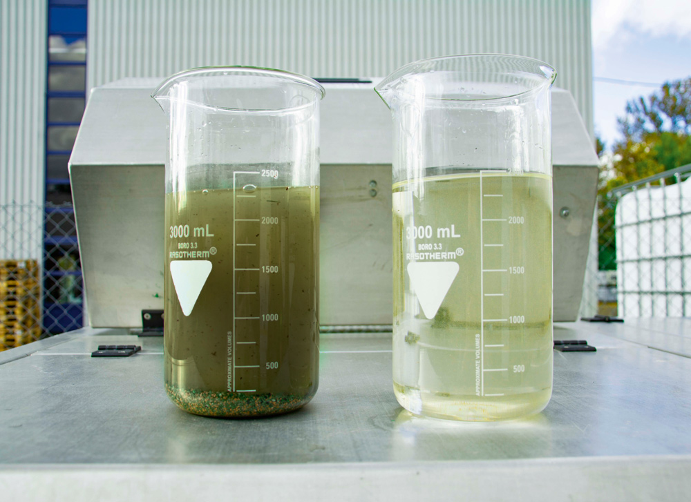 Waschwasservergleich: vor und nach der Filtrierung